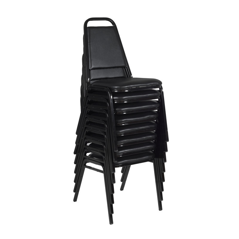 Sleek Black Vinyl and Metal High-Back Stackable Chair Set