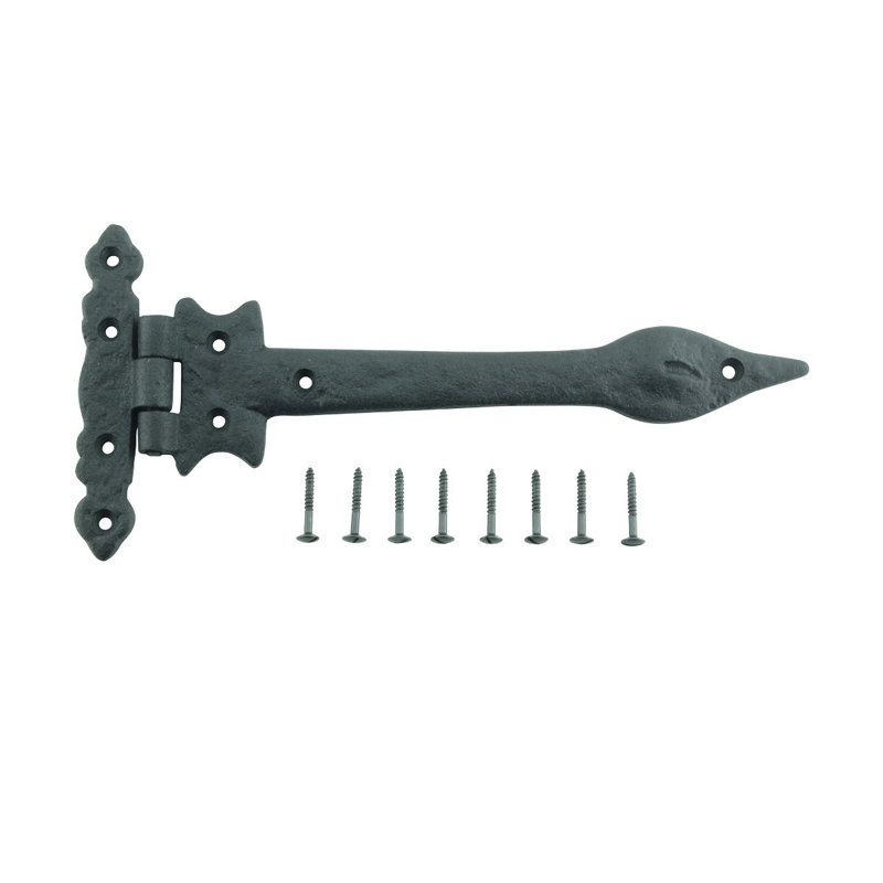 9" Black Wrought Iron Spear Tip Strap Hinge