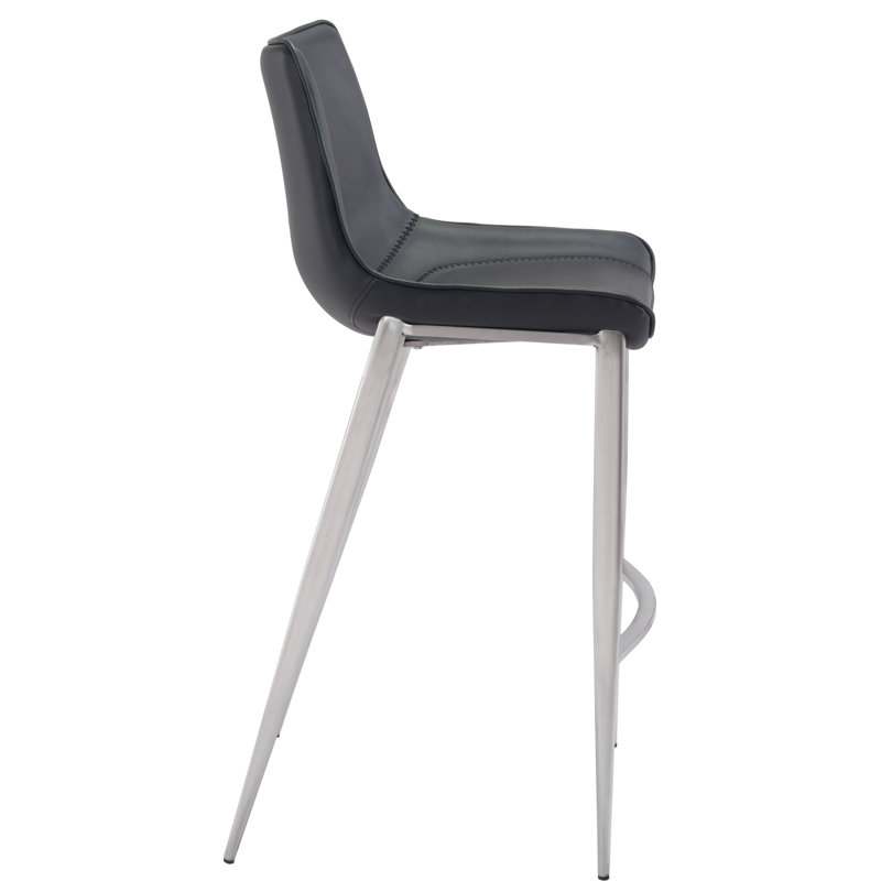 Transitional Magnus 20.7" Black Metal Bar Stool with Silver Accents