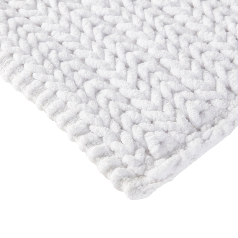 White Cotton Chenille Ribbed Non-Slip Bath Rug