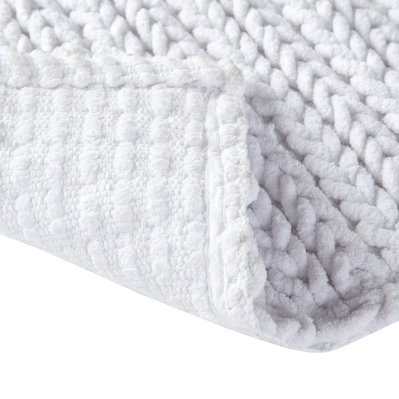 White Cotton Chenille Ribbed Non-Slip Bath Rug