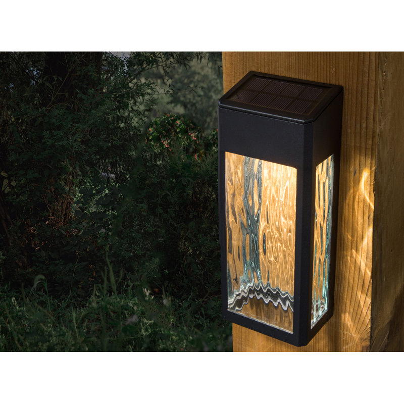Black Aluminum Solar LED Deck and Wall Lights, Set of 2