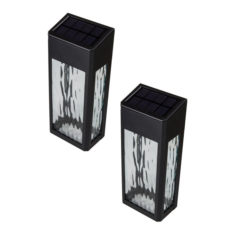 Black Aluminum Solar LED Deck and Wall Lights, Set of 2