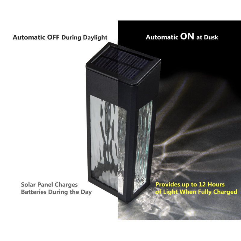 Black Aluminum Solar LED Deck and Wall Lights, Set of 2