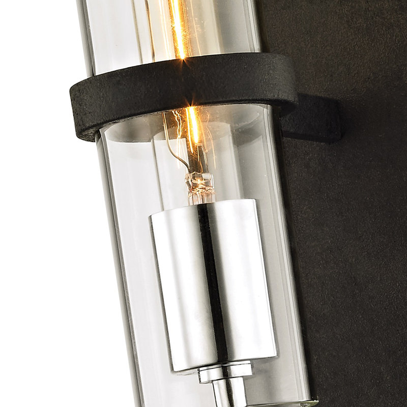 Vintage Iron Black Glass Shade Wall Sconce