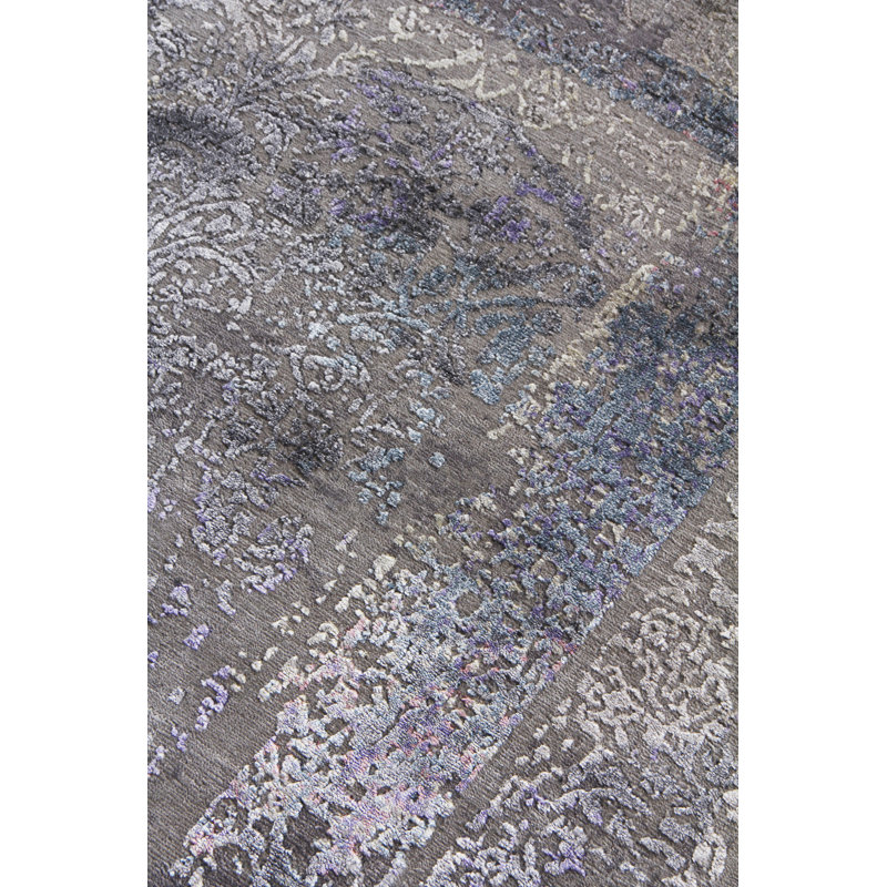 Maison Charcoal and Purple Hand-Knotted Wool Viscose Rug 10' x 14'