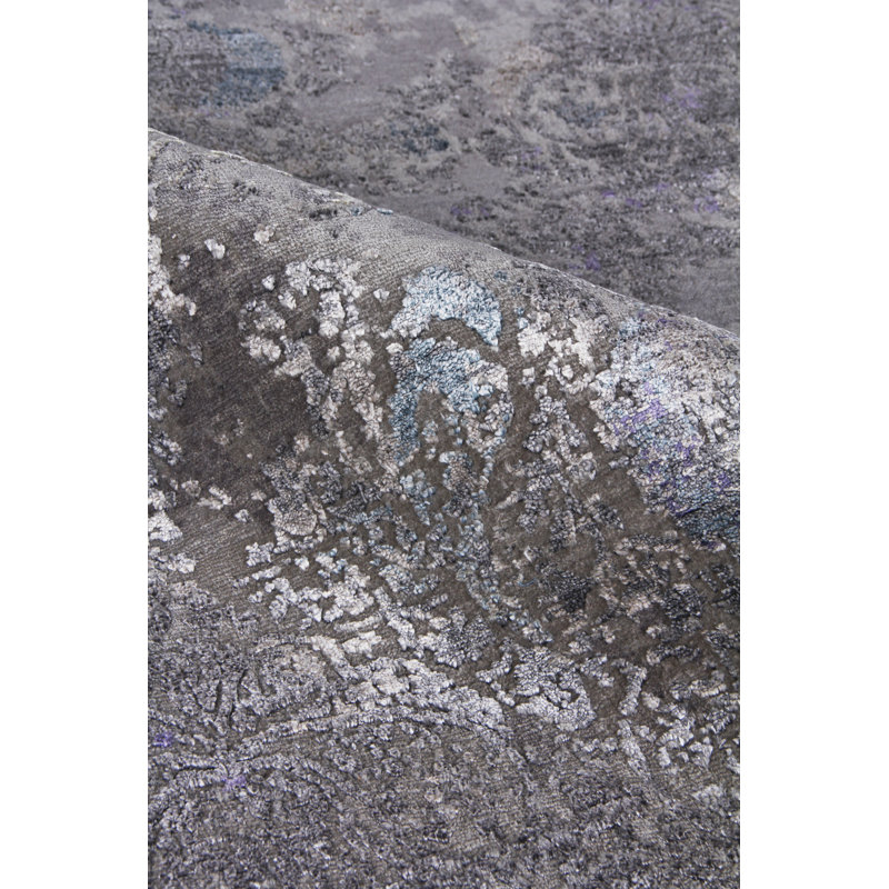 Maison Charcoal and Purple Hand-Knotted Wool Viscose Rug 10' x 14'