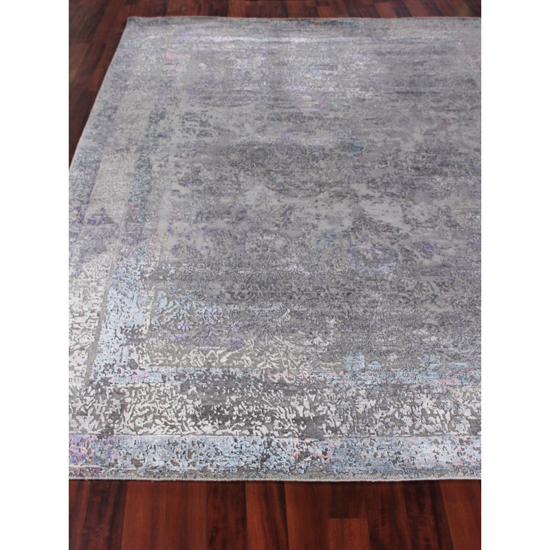 Maison Charcoal and Purple Hand-Knotted Wool Viscose Rug 10' x 14'