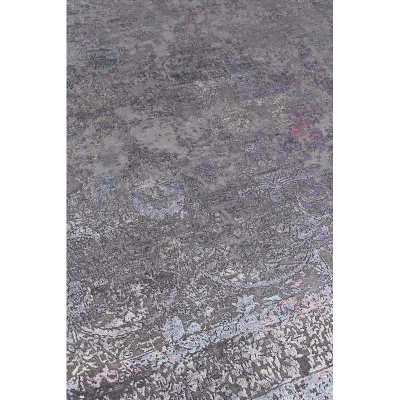 Maison Charcoal and Purple Hand-Knotted Wool Viscose Rug 10' x 14'