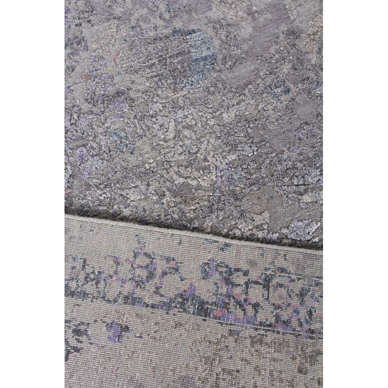 Maison Charcoal and Purple Hand-Knotted Wool Viscose Rug 10' x 14'