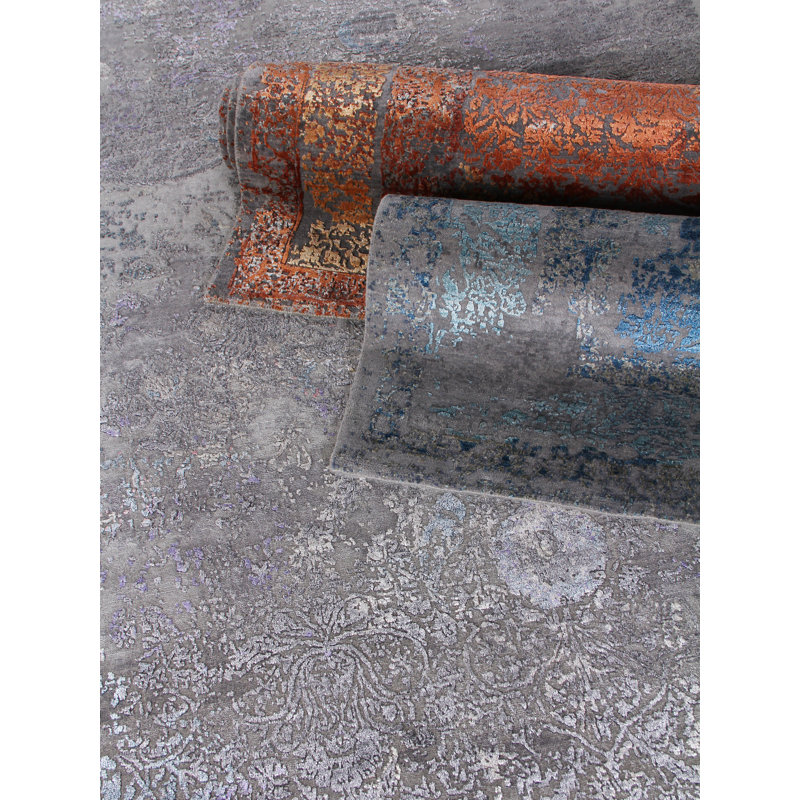 Maison Charcoal and Purple Hand-Knotted Wool Viscose Rug 10' x 14'
