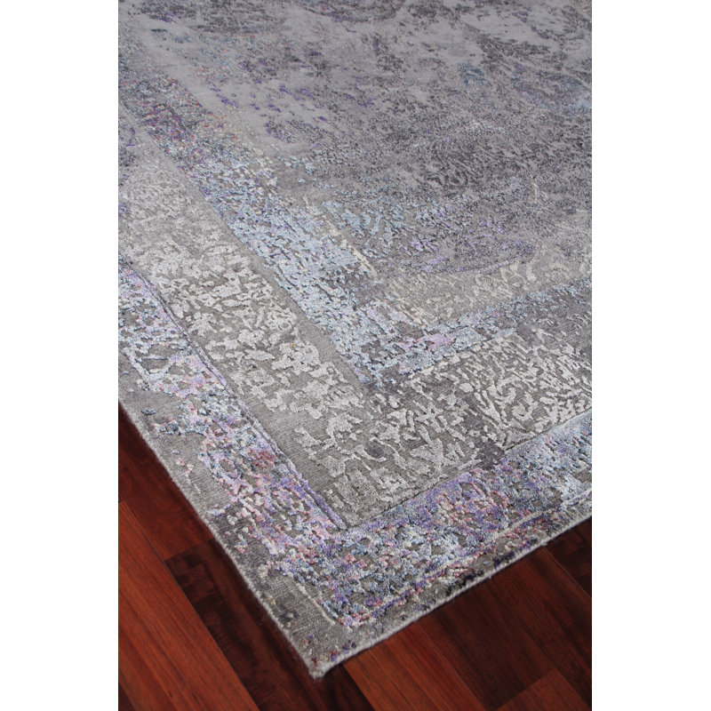 Maison Charcoal and Purple Hand-Knotted Wool Viscose Rug 10' x 14'