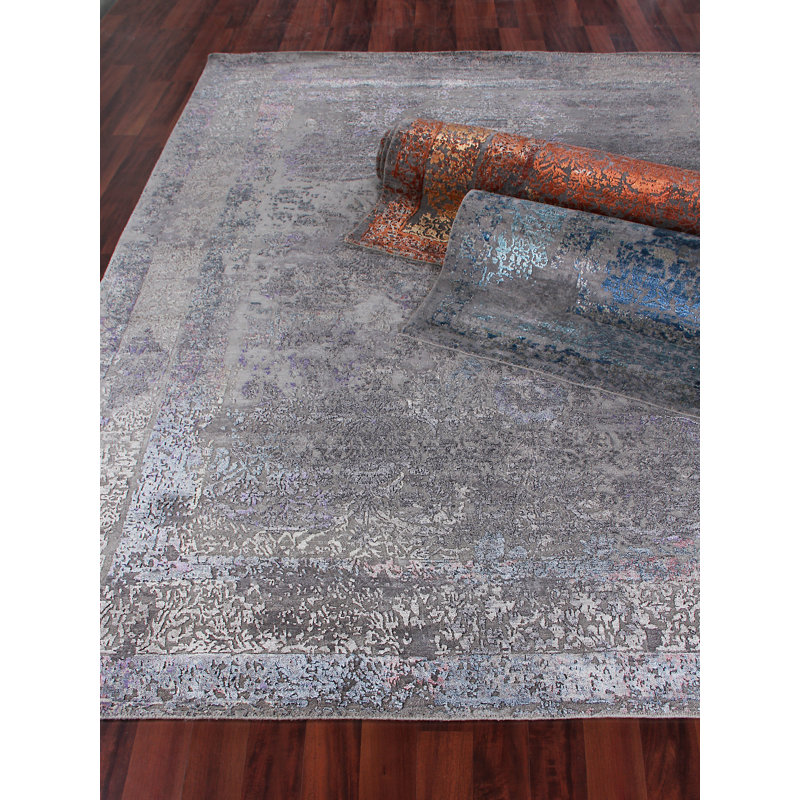 Maison Charcoal and Purple Hand-Knotted Wool Viscose Rug 10' x 14'