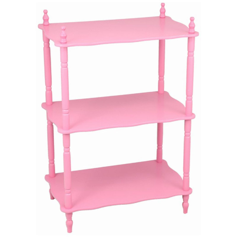 Victorian-Inspired Pink 3-Tier Wood Composite Etagere Bookcase for Kids