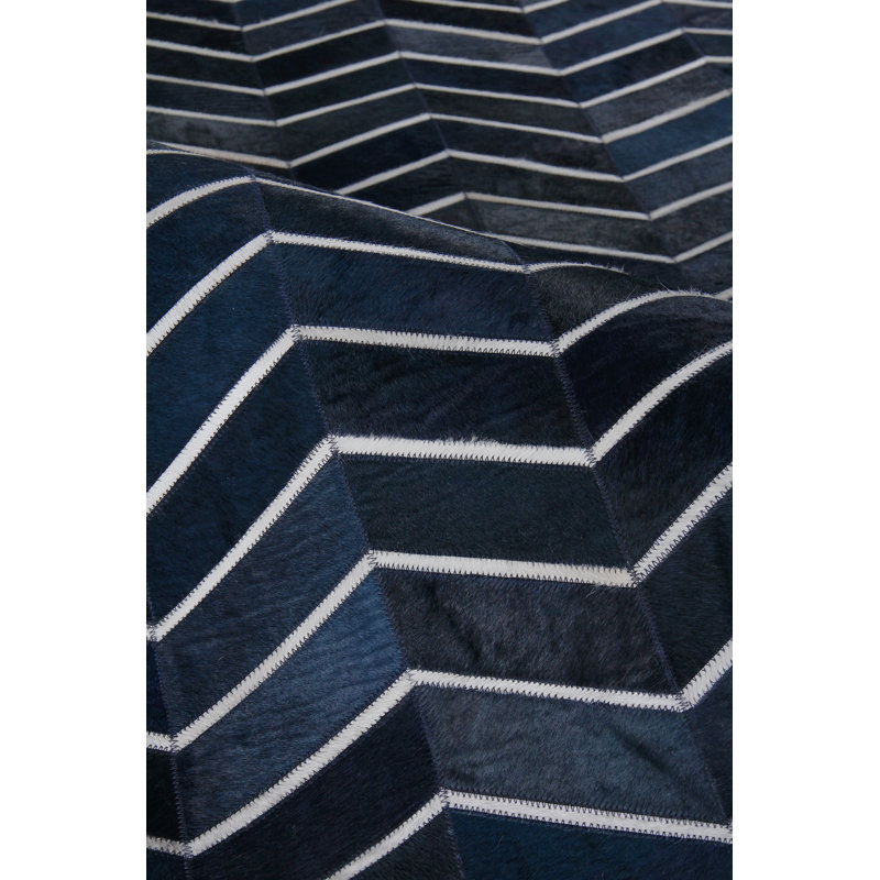 Handmade Blue Cowhide Rectangular Area Rug 5' x 8'