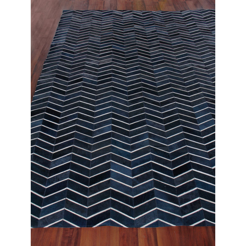 Handmade Blue Cowhide Rectangular Area Rug 5' x 8'