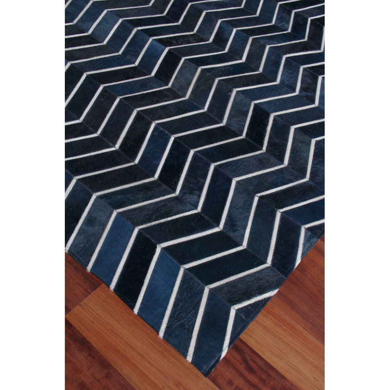 Handmade Blue Cowhide Rectangular Area Rug 5' x 8'