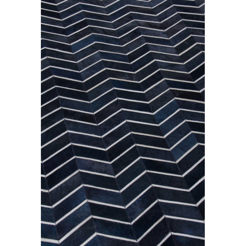 Handmade Blue Cowhide Rectangular Area Rug 5' x 8'