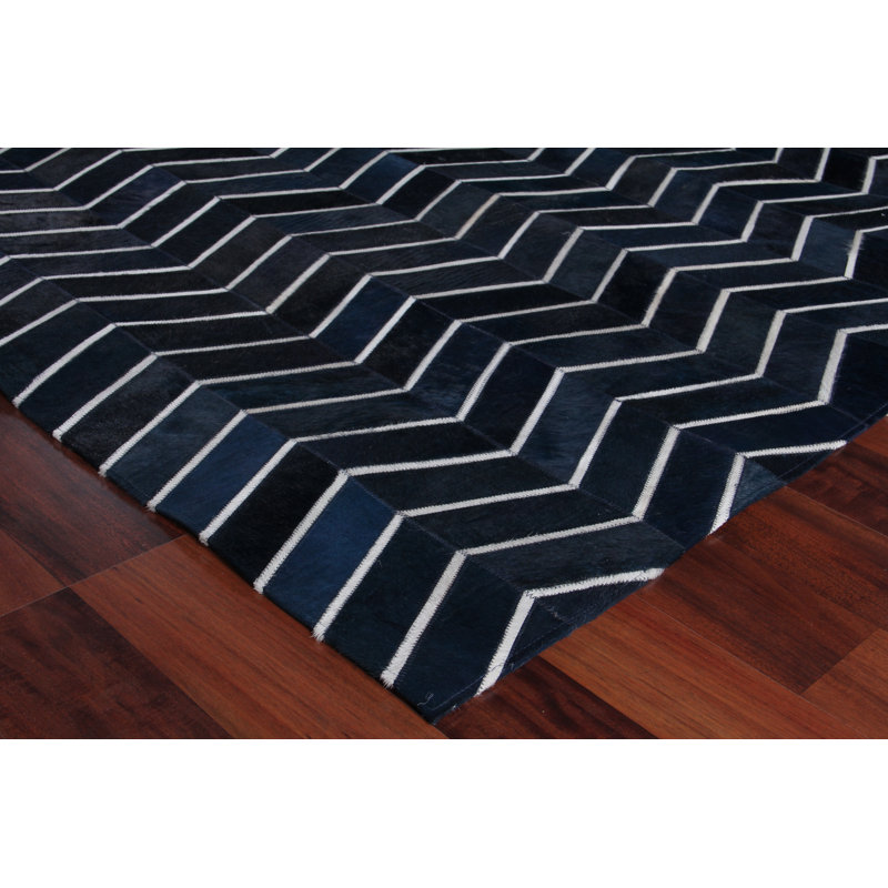 Handmade Blue Cowhide Rectangular Area Rug 5' x 8'