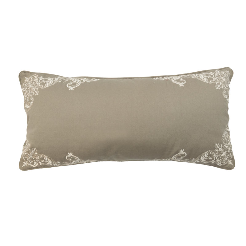 Ivory and Almond Embroidered Cotton Rectangular Pillow