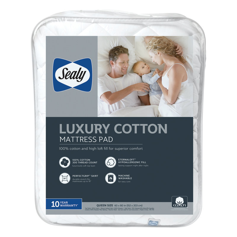 Sealy Twin 300 Thread-Count Luxury Cotton Down Alternative Mattress Pad