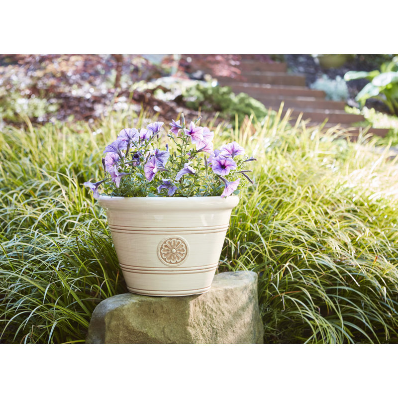 Ivory 17.25" Modesto Resin Planter with Floral Design