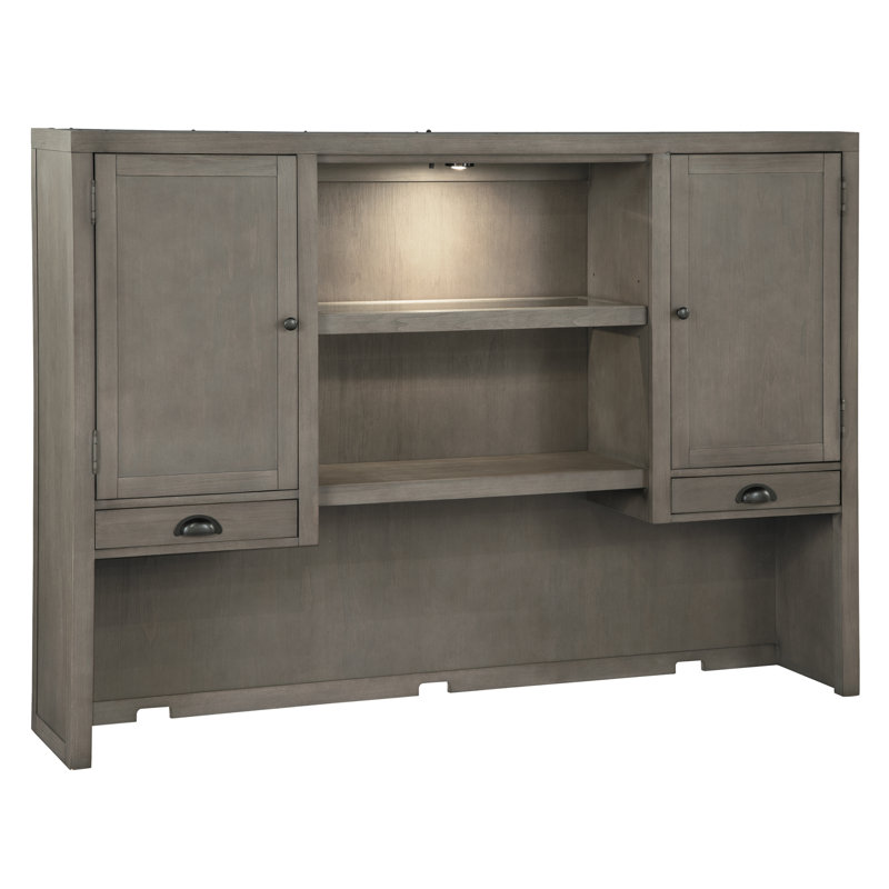 Gray Wood Executive Desk with Hutch and Filing Cabinet
