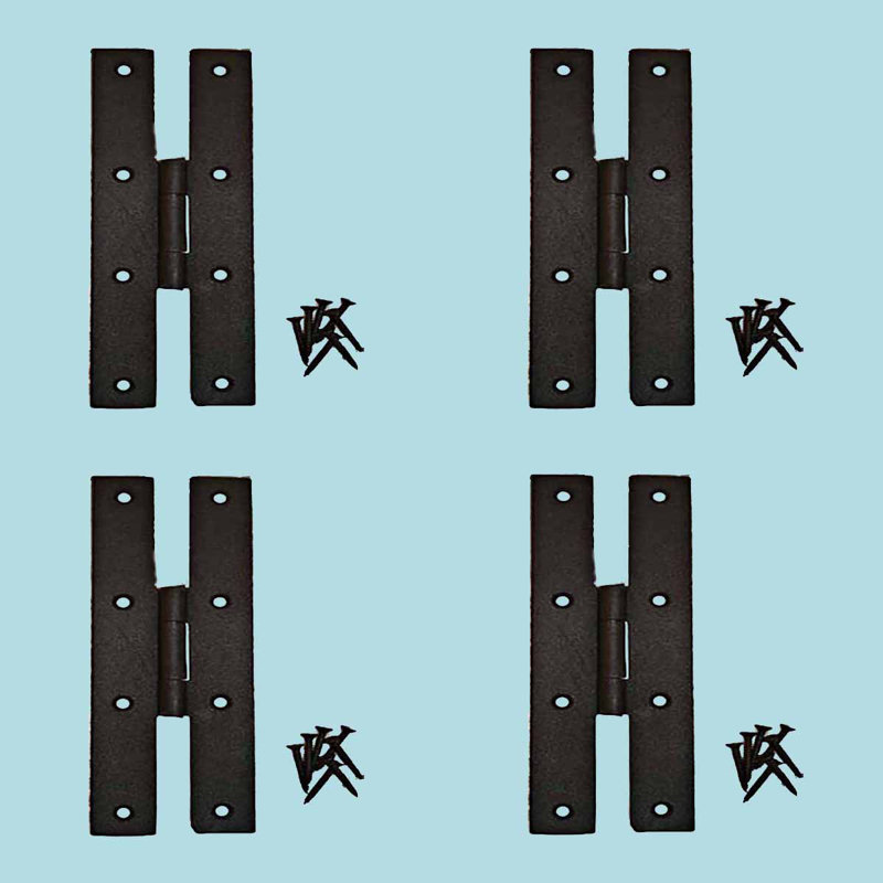 7" Black Wrought Iron H-Style Flush Gate Hinges