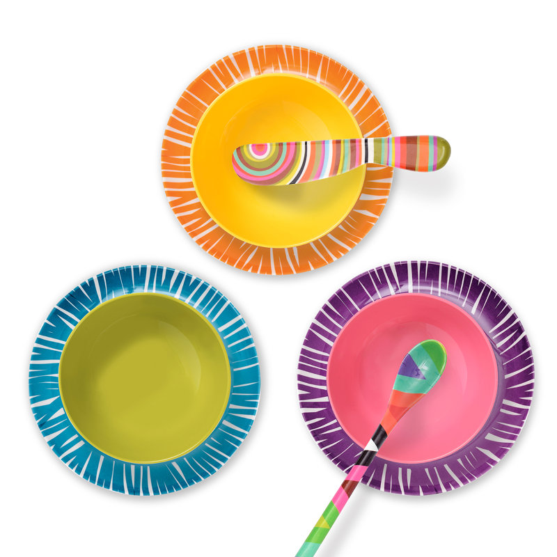Colorful Abstract Melamine Round Appetizer Plates, Set of 6
