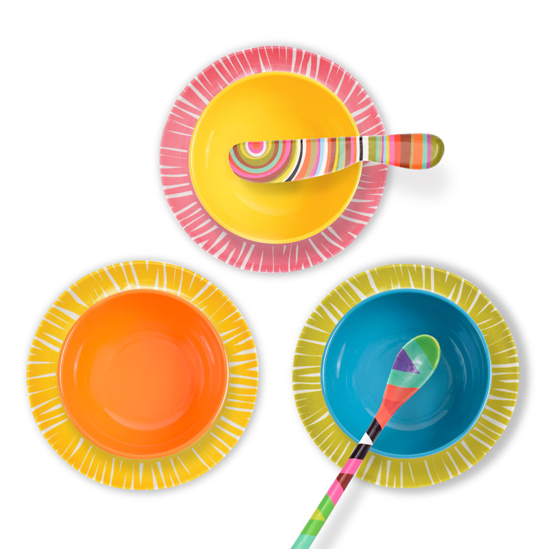 Colorful Abstract Melamine Round Appetizer Plates, Set of 6