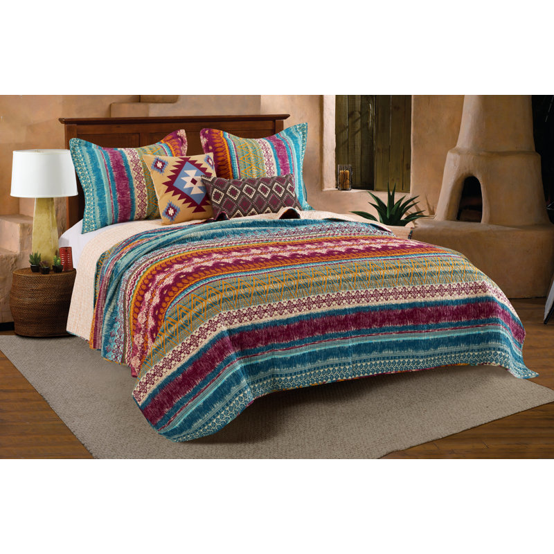 Blue Full Cotton Reversible Quilt Set