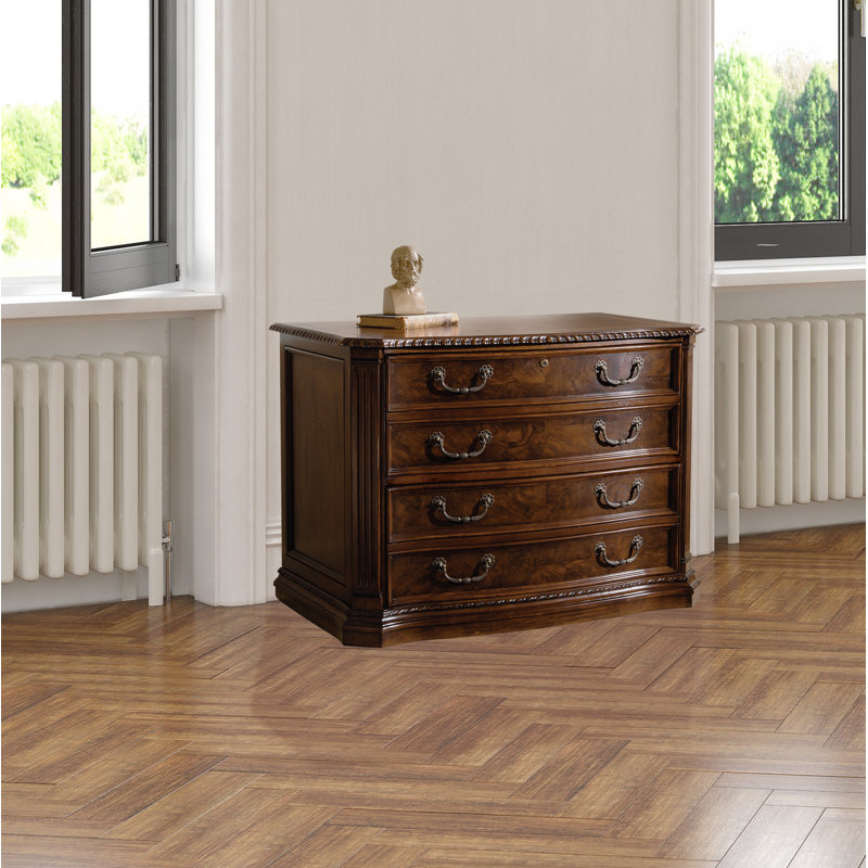 Traditional Old World Walnut Burl 40" Lockable 2-Drawer File Cabinet