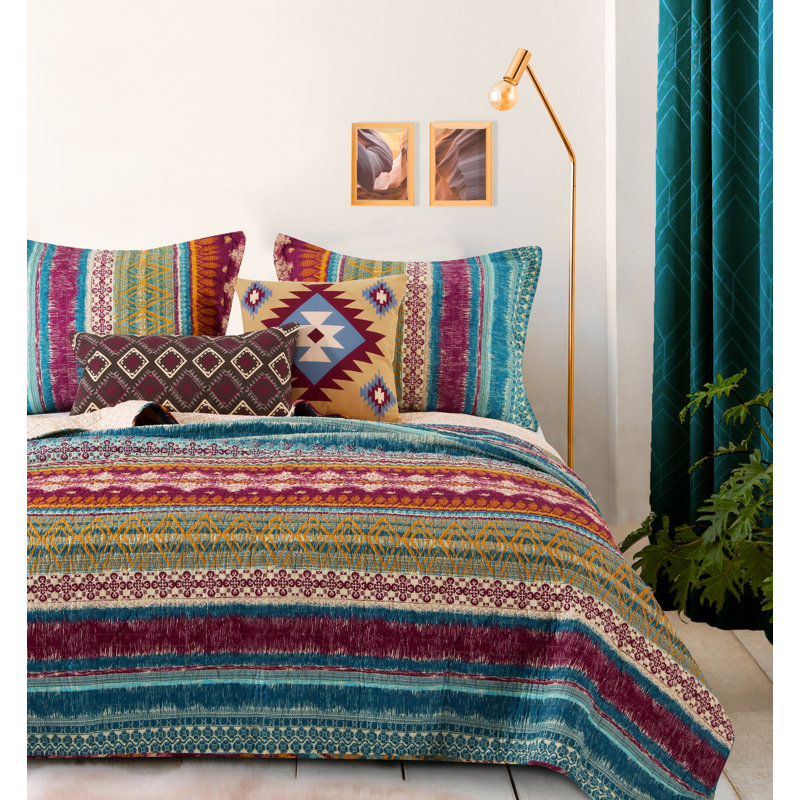 Blue Full Cotton Reversible Quilt Set