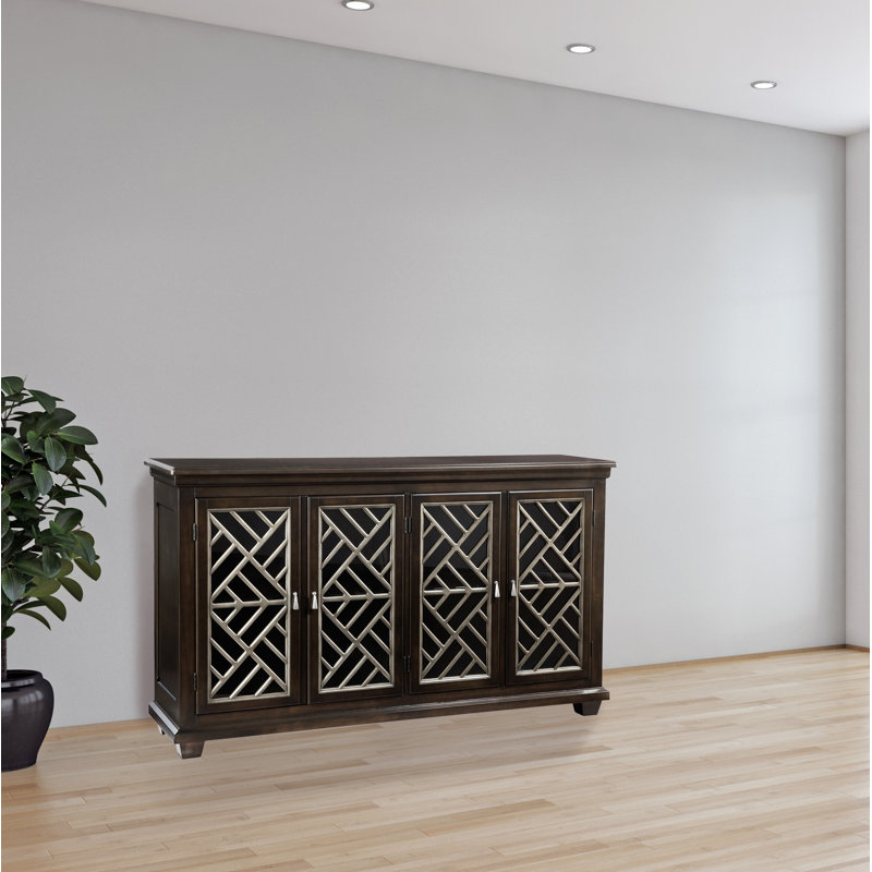 Hekman Transitional 72" Brown Media Console with Textured Glass Doors