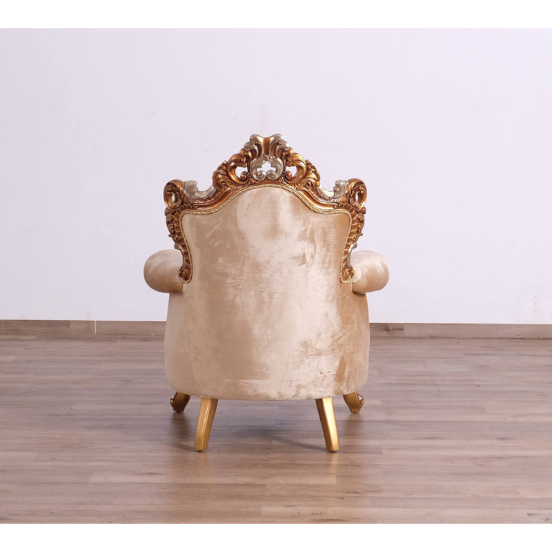 Handcrafted Mahogany and Beige Vintage Accent Chair