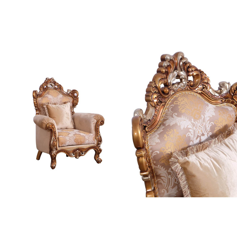 Handcrafted Mahogany and Beige Vintage Accent Chair