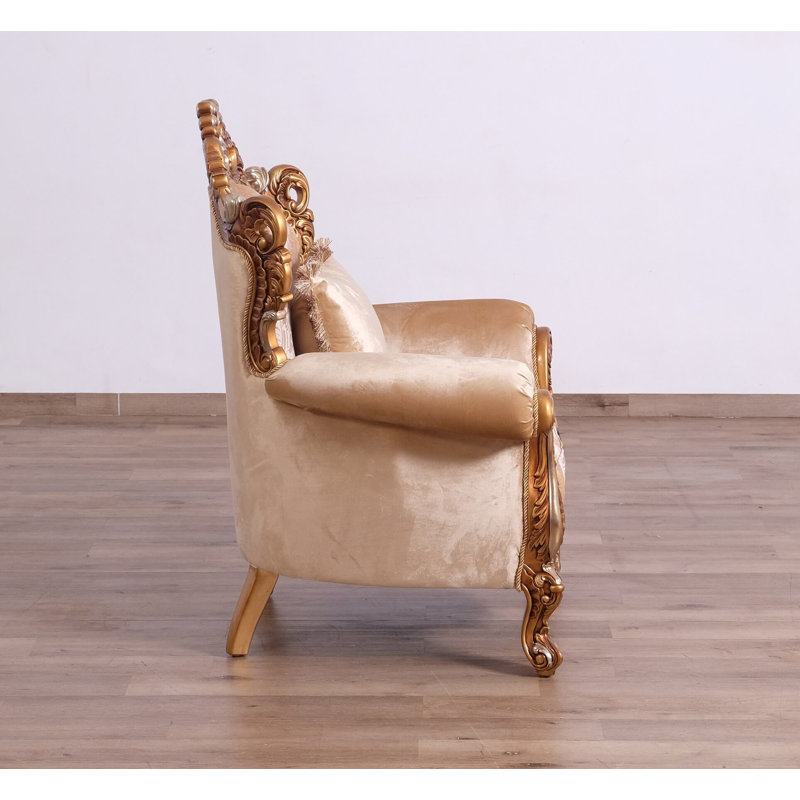 Handcrafted Mahogany and Beige Vintage Accent Chair