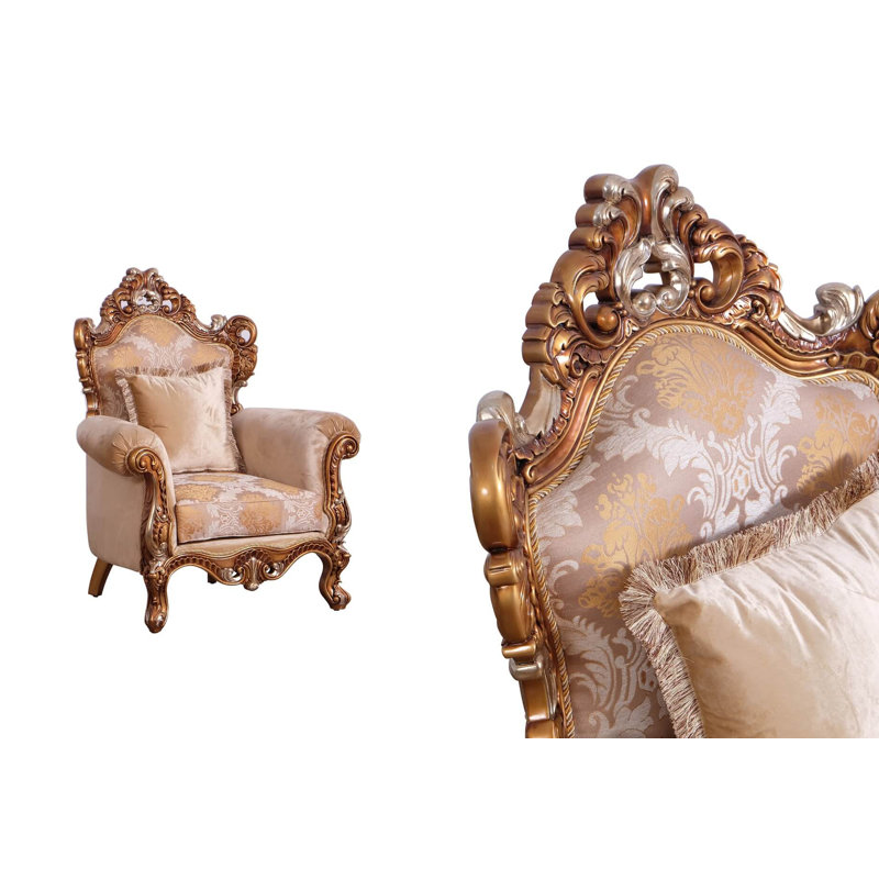Handcrafted Mahogany and Beige Vintage Accent Chair