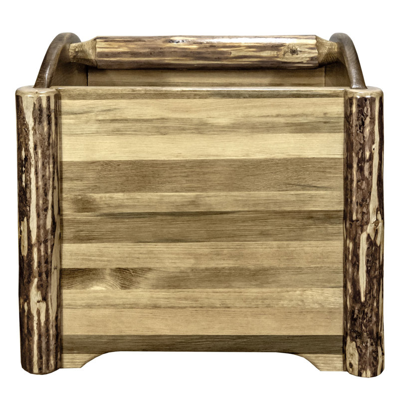 Rustic Pine Magazine Rack with Wolf Engraving