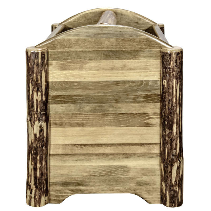 Rustic Pine Magazine Rack with Wolf Engraving