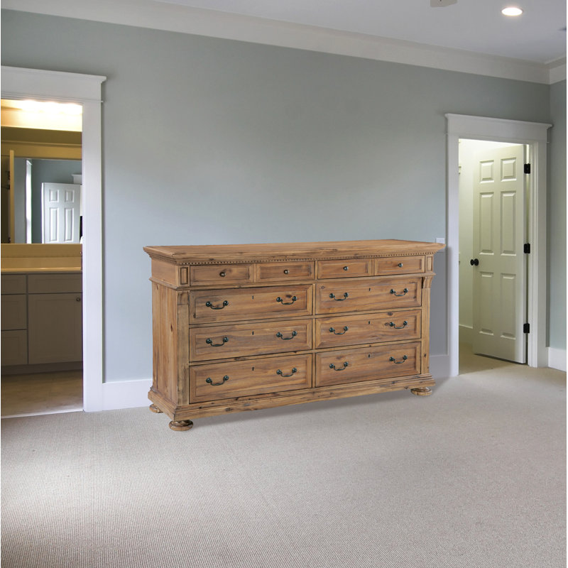 Elegant 70.5" Beige Acacia Wood Double Dresser with Soft Close Drawers