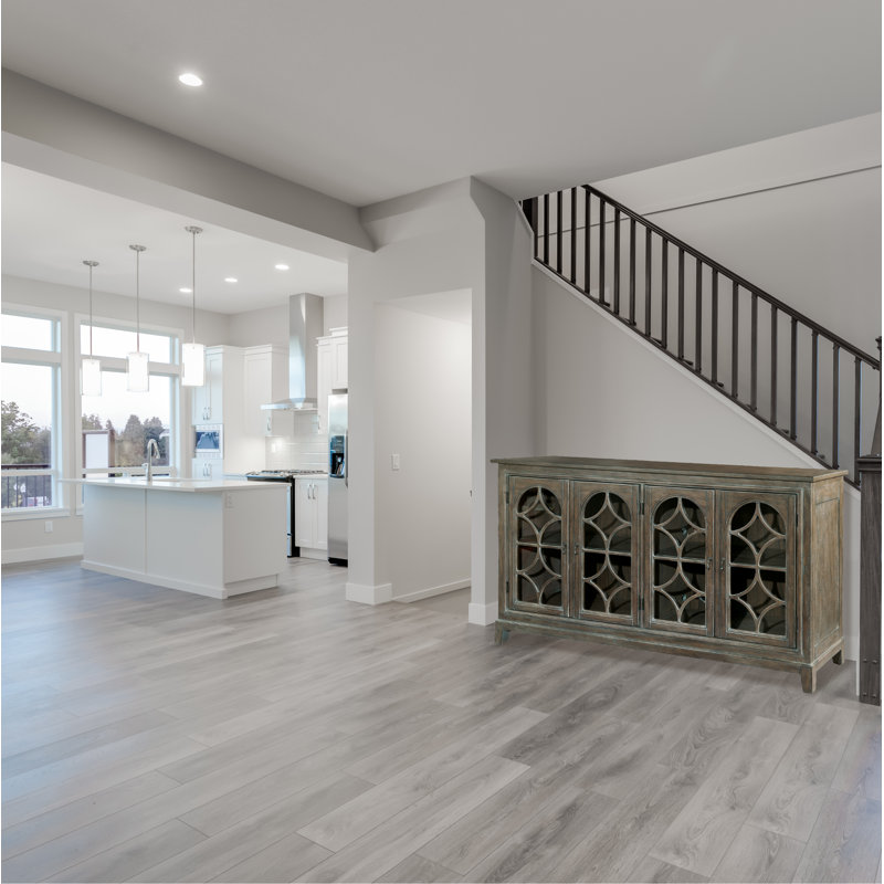 Gray Transitional Wood Entertainment Console with Cabinet
