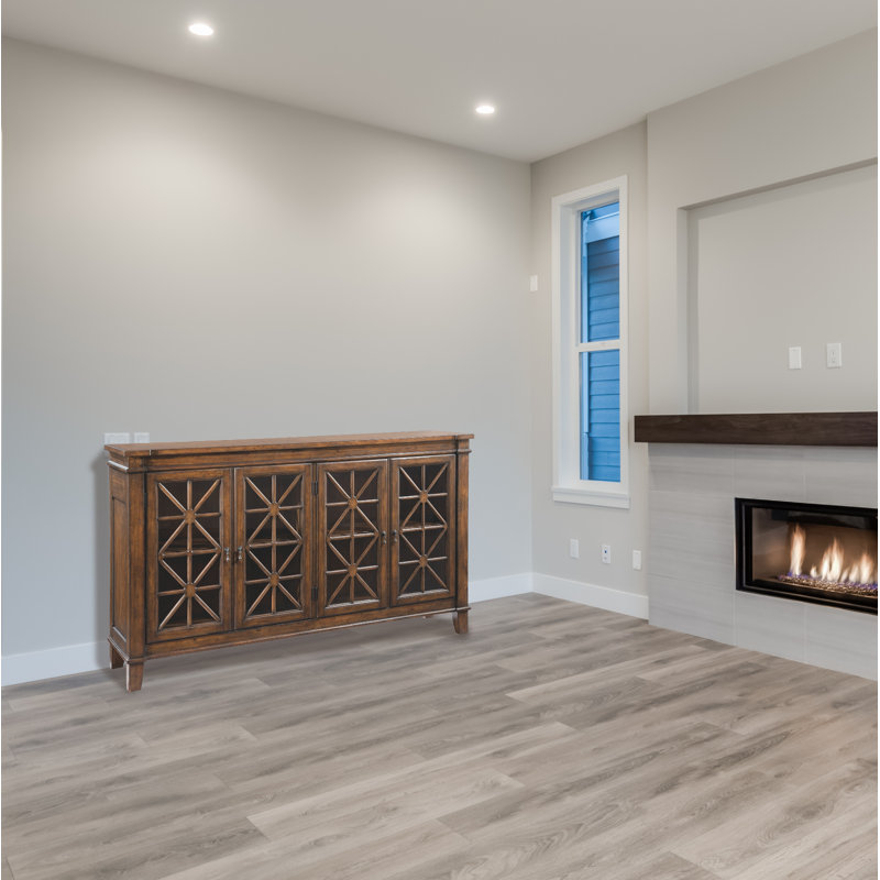 Brown Traditional Glass Door Media Console with Cabinet
