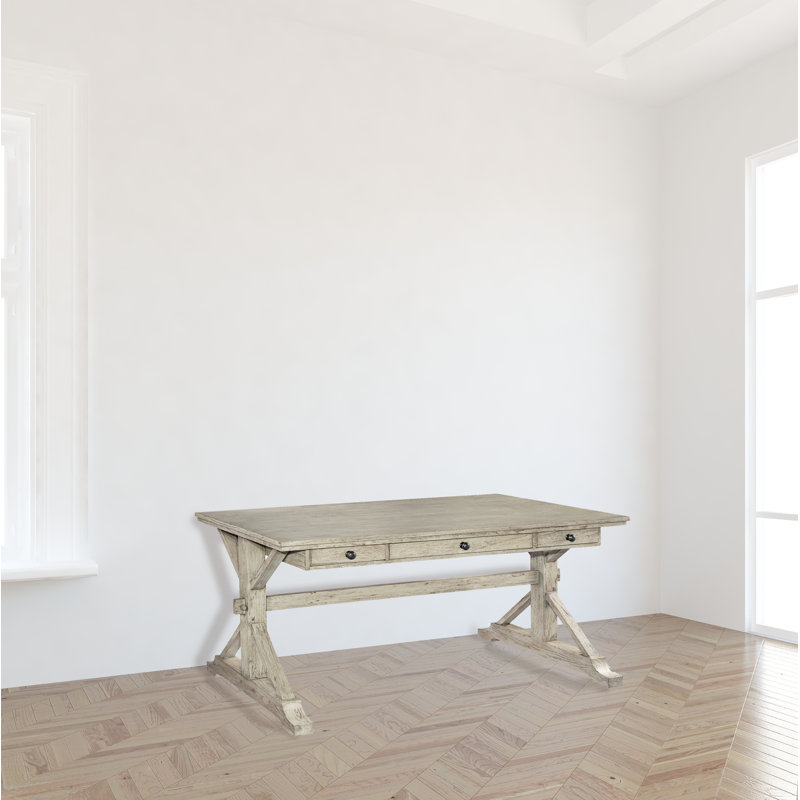 Rustic Gray 60" Home Office Desk with 3 Drawers in Mindi Wood