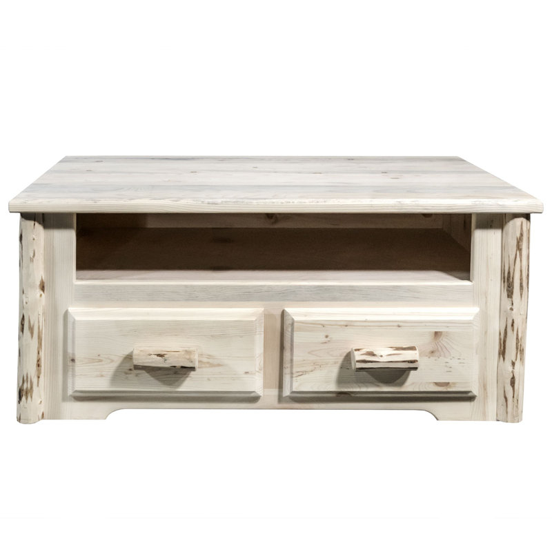 Natural Lodge Pole Pine Rectangular Coffee Table with Storage