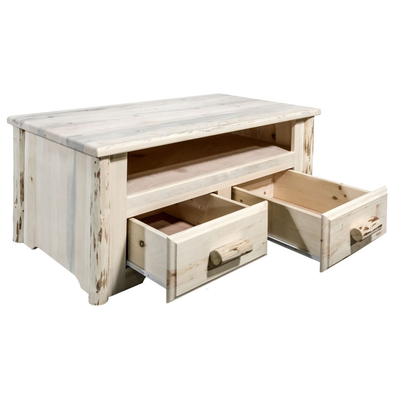 Natural Lodge Pole Pine Rectangular Coffee Table with Storage