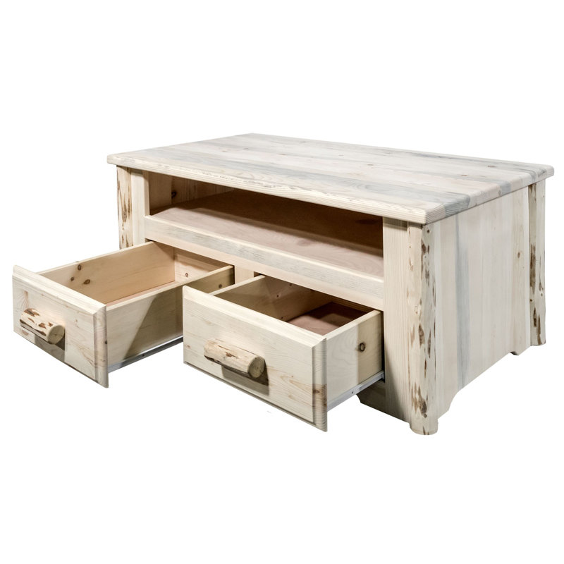 Natural Lodge Pole Pine Rectangular Coffee Table with Storage
