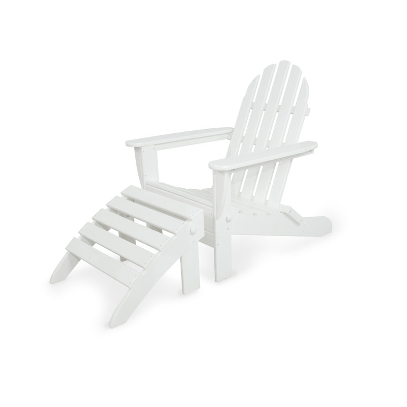 White HDPE Folding Adirondack Chair with Ottoman