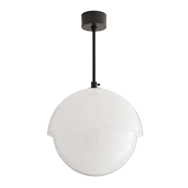 Midcentury Bronze Opal Glass Globe Pendant Light