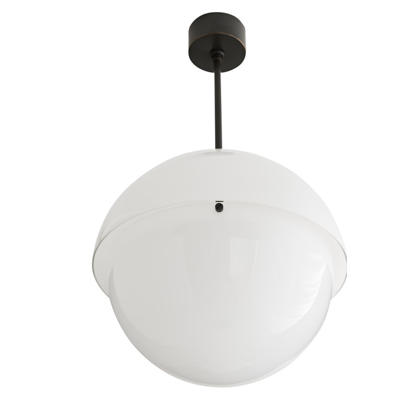 Midcentury Bronze Opal Glass Globe Pendant Light